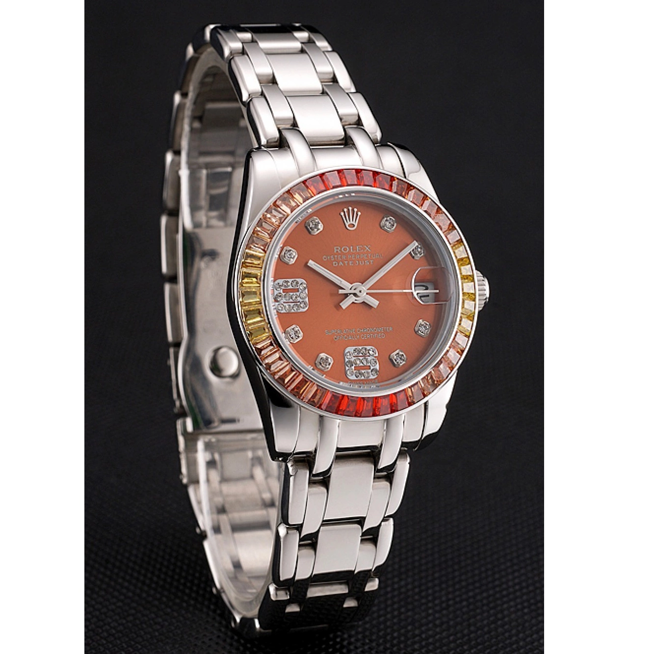 Best AAA Replica Sites 39 Stainless Dial And Steel Pearlmaster Datejust Rolex Bracelet Cognac Case 0615
